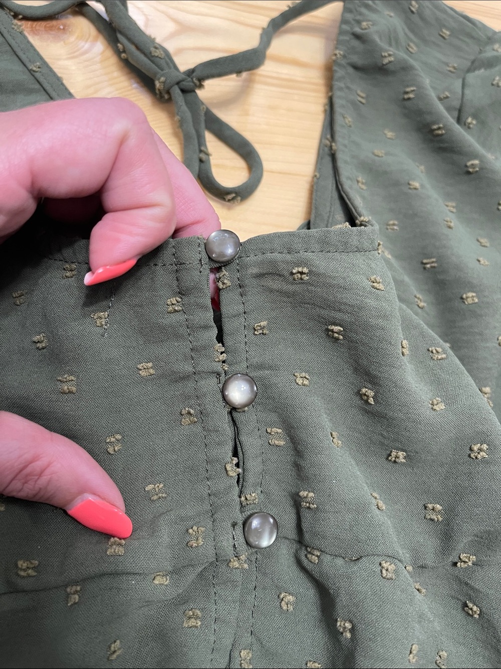 Altar’d State Swiss Dot Tie Front CropTop Bell Sleeve olive green Y2K babydoll M - Picture 14 of 16